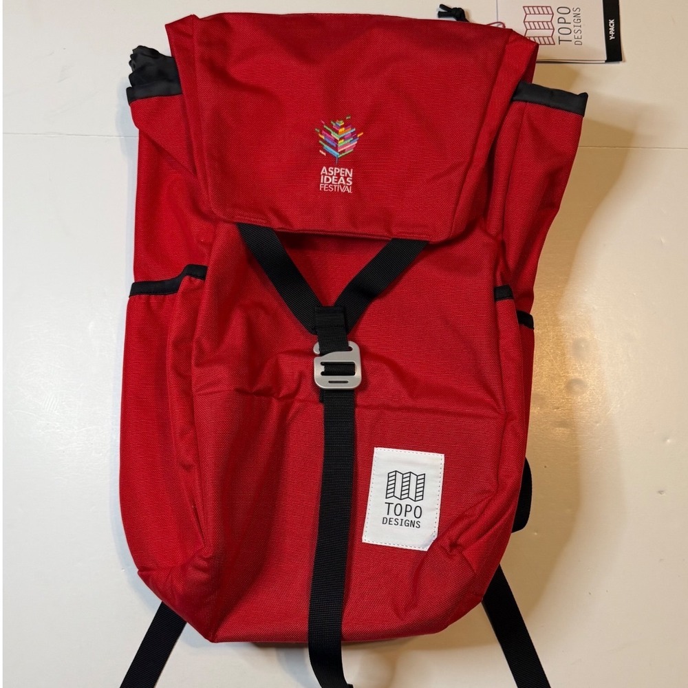 Topo Designs Y-Pack Backpack Unisex OS Red Aspen Ideas Festival Embroidered NWT